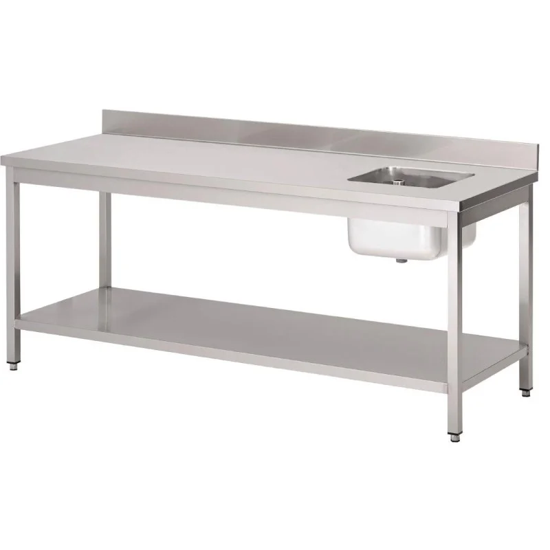 Dernière Chance Table Du Chef Avec Bac À Droite Et Dosseret en Inox - L 1800 x P 700 mm