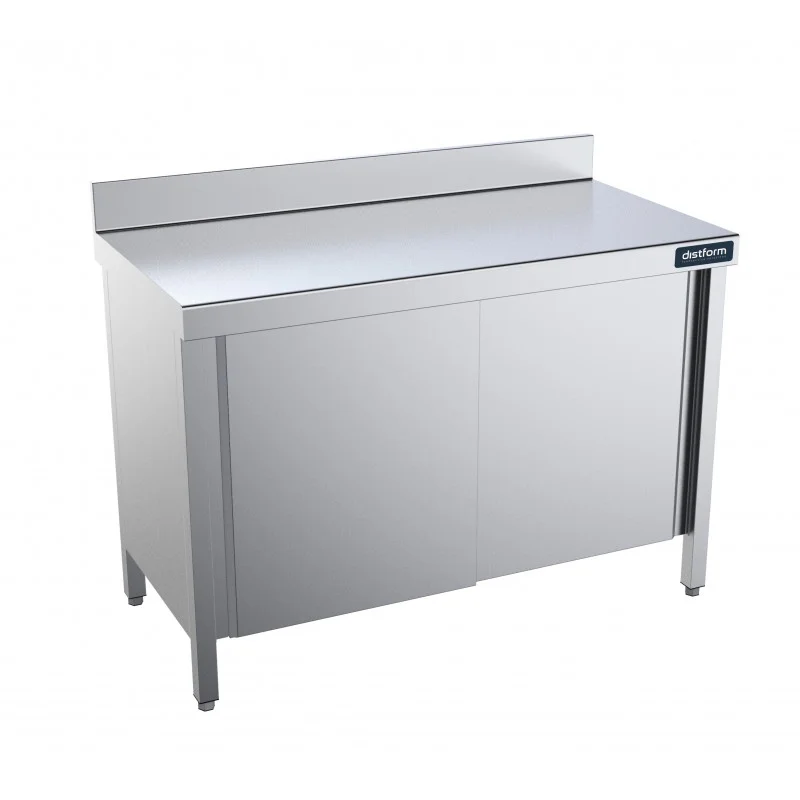 Bon Marché Meuble Inox Bas avec Portes Coulissantes et Dosseret - L 1800 x P 500 mm