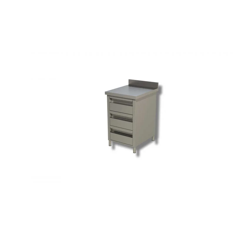Bon Plan Meuble Inox avec Dosseret et 3 Tiroirs - L 500 x P 600 mm