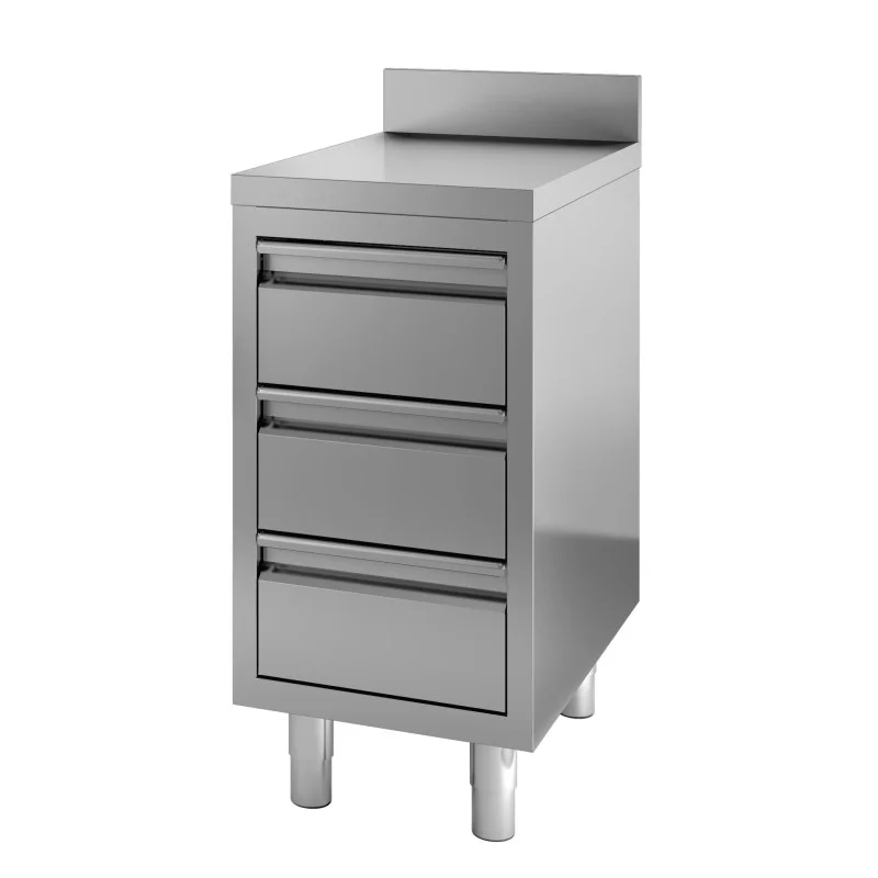 Prix Promo Meuble Inox Bas à 3 Tiroirs avec Dosseret - L 400 x P 700 mm
