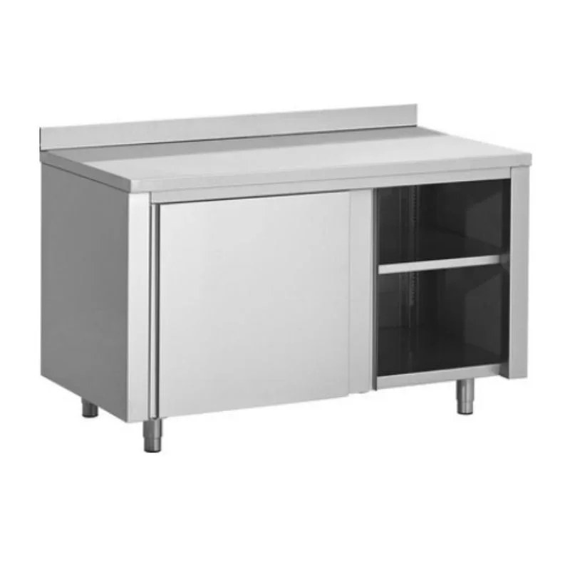 Promotion Meuble Bas Inox à Portes Coulissantes et Dosseret - P 600 - L 1200 mm