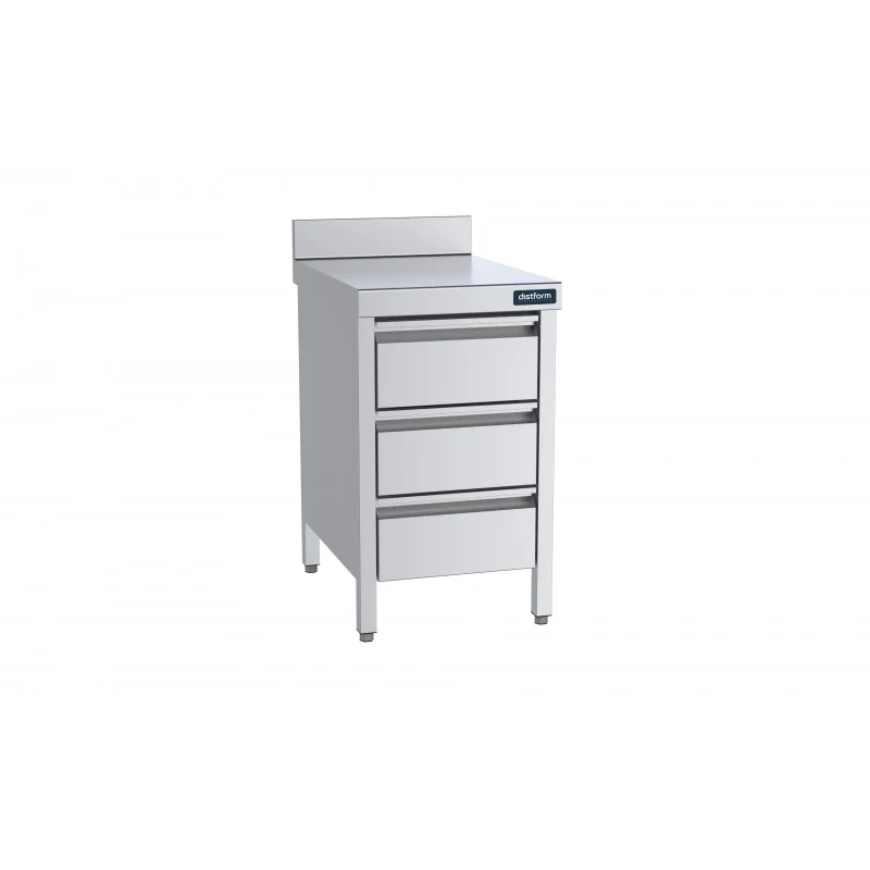 Retour Gratuit Meuble Inox Bas avec Dosseret et 3 Tiroirs - L 500 x P 700 mm