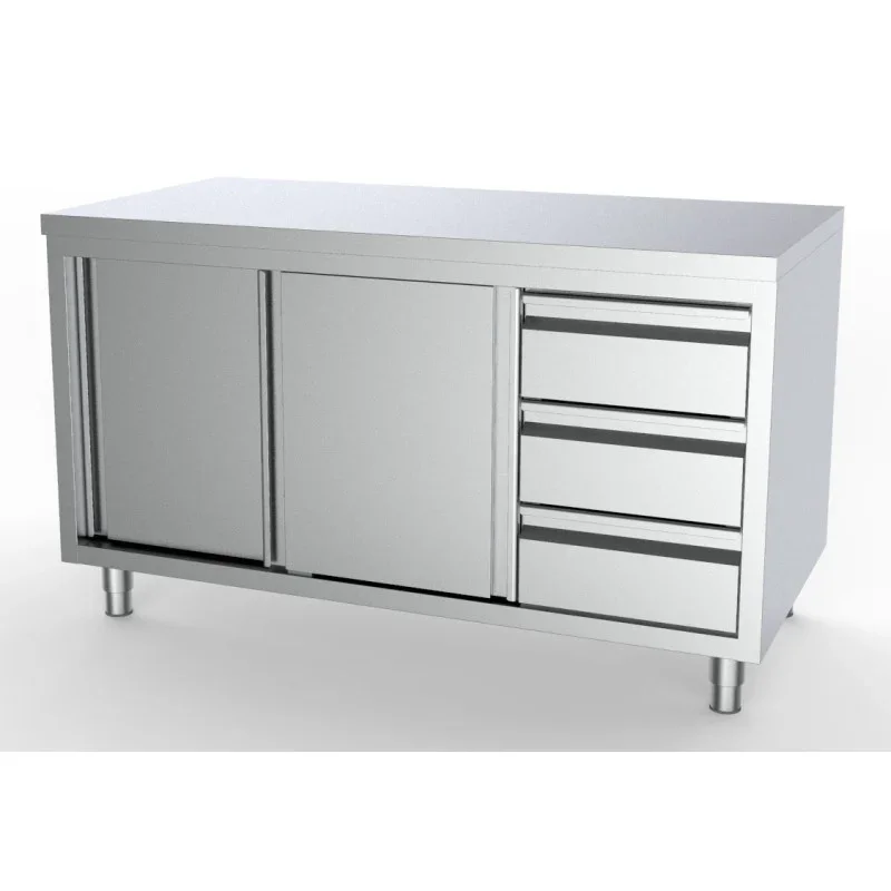 Paiement Sécurisé Meuble Inox Bas GN 1/1 - 2 Portes et 3 Tiroirs à Droite - L 2000 x P 700 mm
