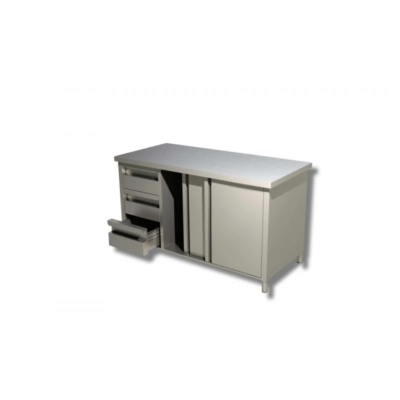 Offre Du Jour Meuble Inox 3 Tiroirs à Gauche et Portes Coulissantes - L 1600 x 700 mm