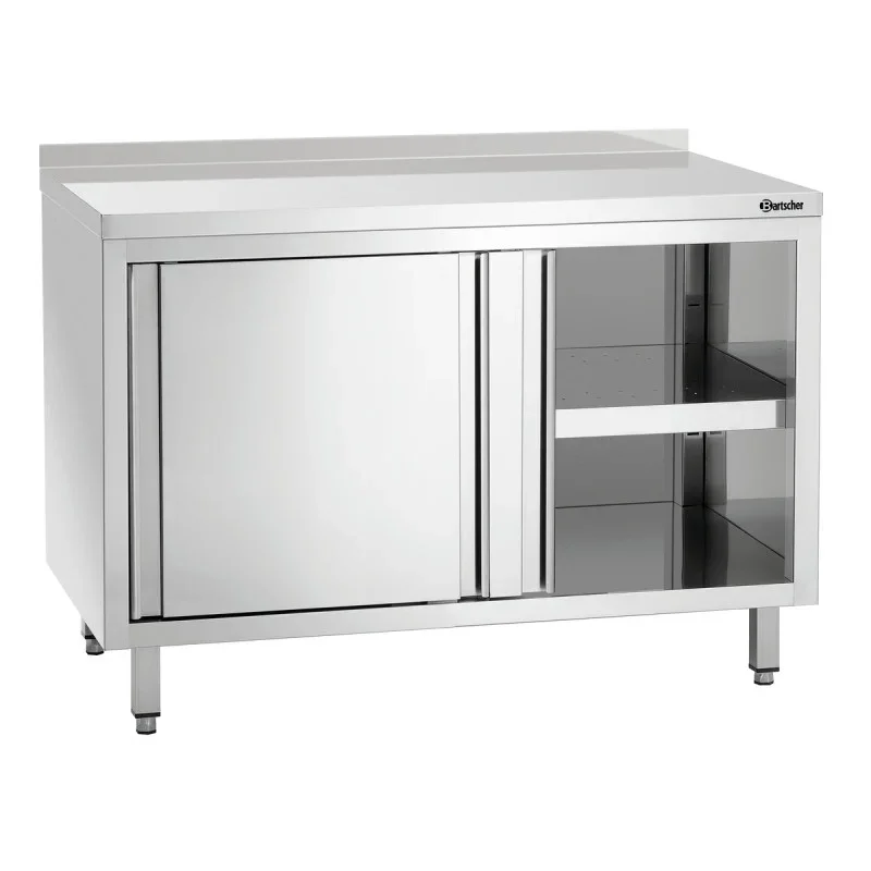 Solde Meuble en Inox avec Portes Coulissantes, Etagère et Dosseret - L 1200 mm