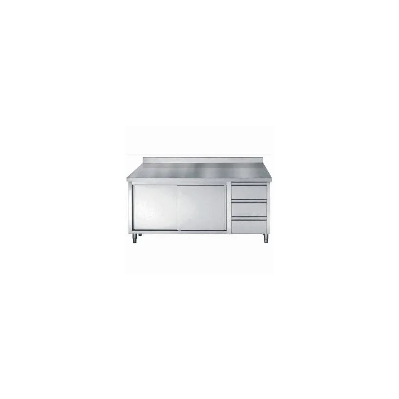 Meuble Inox Bas avec Dosseret GN 1/1 - 2 Portes et 3 Tiroirs - L 2000 x P 700 mm Must-Have