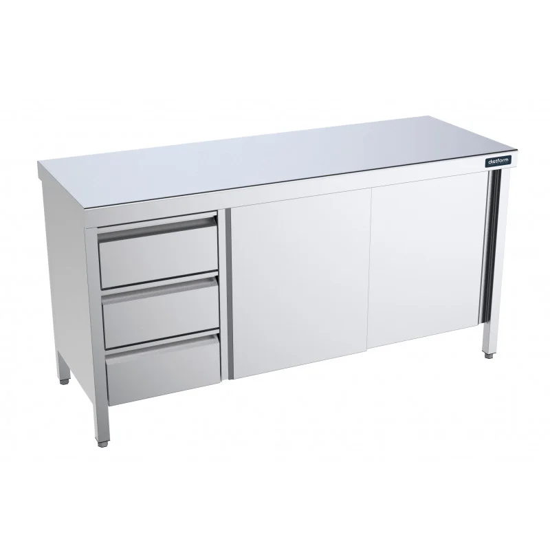 Meuble Inox Bas avec Portes Coulissantes et Tiroirs à Gauche - L 2000 x 700 mm Bon Plan