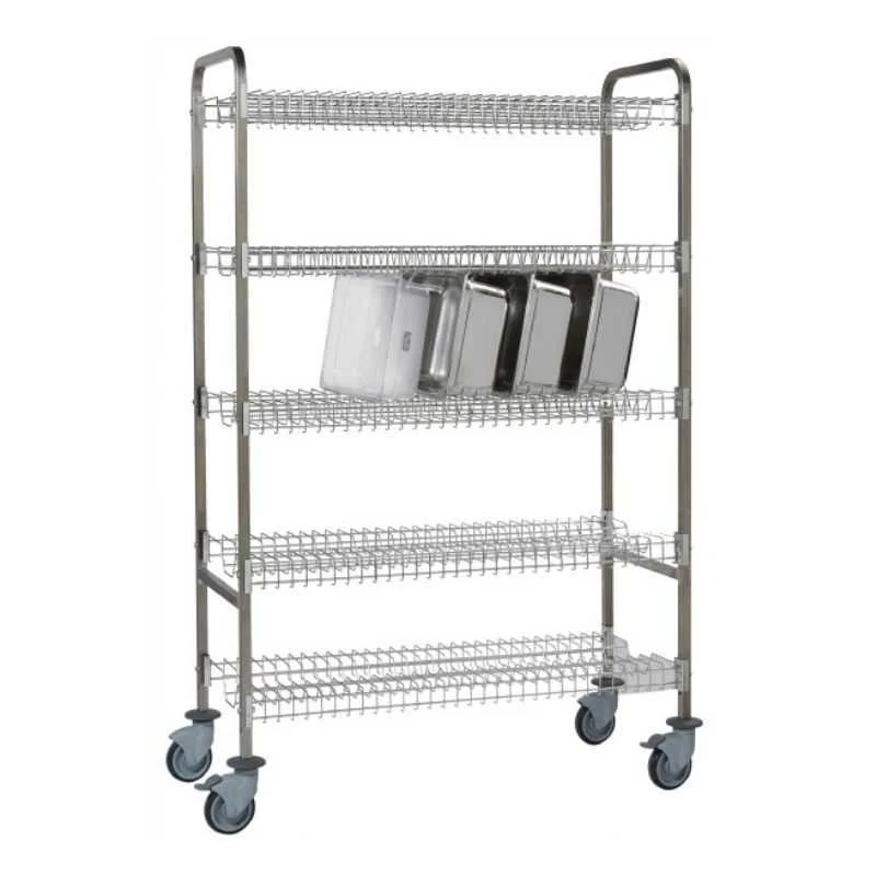 Chariot d'Egouttage et de Stockage de Bacs GN 1/1 - 4 Niveaux Bon Marché