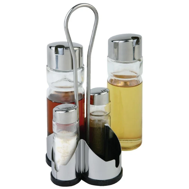 Ménagère Complète avec Support Bouteilles d'Huile et Vinaigre, Salière et Poivrière Offre Spéciale