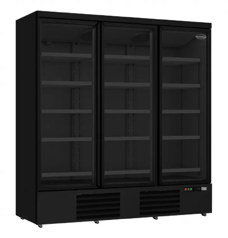 Expédition Rapide Réfrigérateur noir ventilé de supermarché libre service avec 3 portes vitrées - 1530 litres