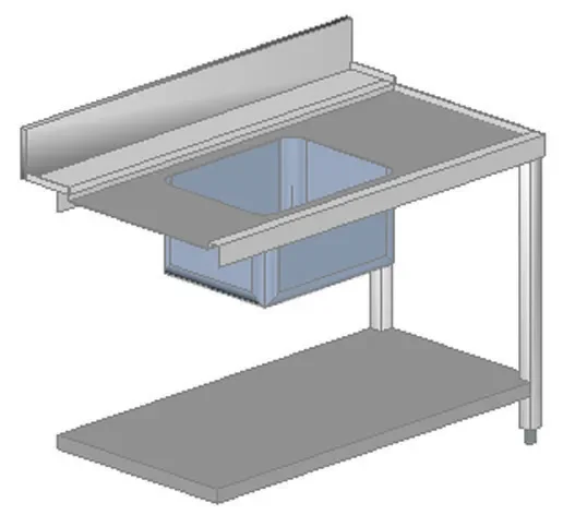 Réduction Plonge inox d'entrée à droite avec dosseret - 440x1280x730mm