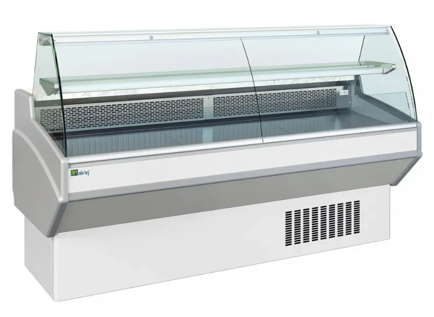 Comptoir d'exposition blanc vitrage bombé froid statique +3/+6°c - 2000x820x1200 mm Remise