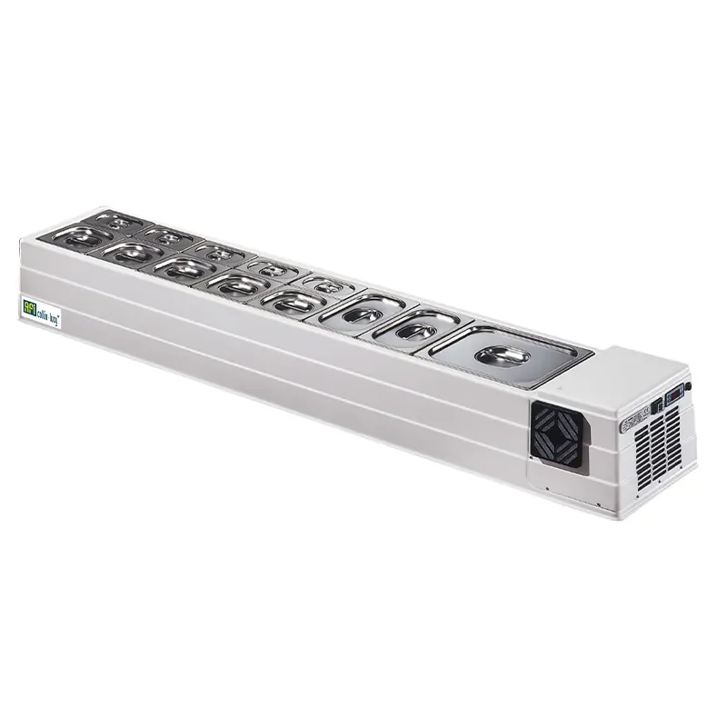Meilleur Choix Saladette réfrigérée à poser inox avec 9 bacs gn 1/4 - 1830x330x230mm