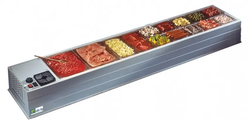 Saladette réfrigérée à poser inox avec 10 bacs gn 1/3 - 2080x410x220mm Commander Vite
