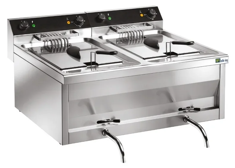 Friteuse de table électrique avec vidange 2 x 12 l et 2 paniers inox Expédition Rapide