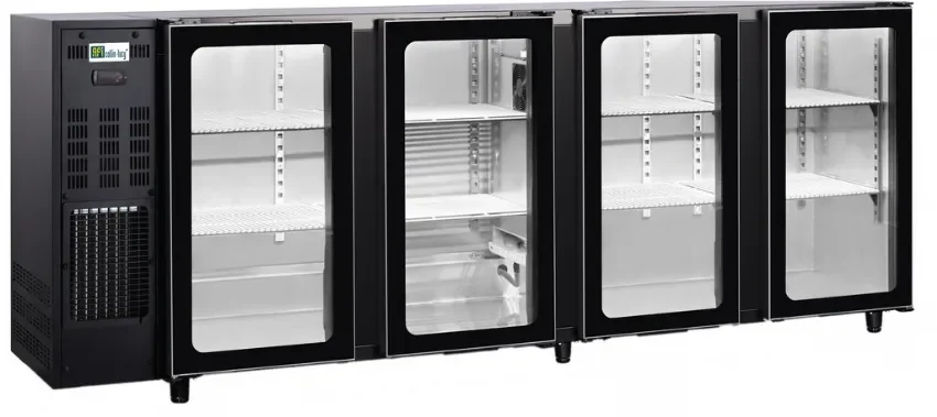 Arrière-bar réfrigéré noir 4 portes vitrées température +2/+8 °c - 521 l Livraison Express