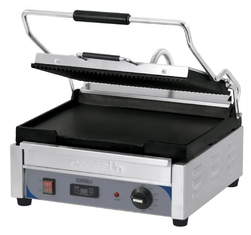 Grill panini grand premium rainurée - lisse avec surface 380x287 mm inox Certifié