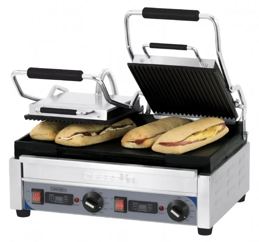 Acheter En Ligne Grill panini double premium rainurée dessus lisse avec puissance 2900 w