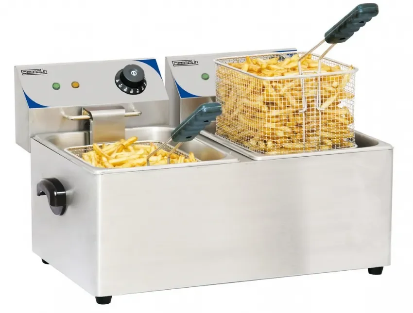 Prix Réduit Friteuse électrique de table monophasée avec 2 cuves 4 l puissance 2x2000 w