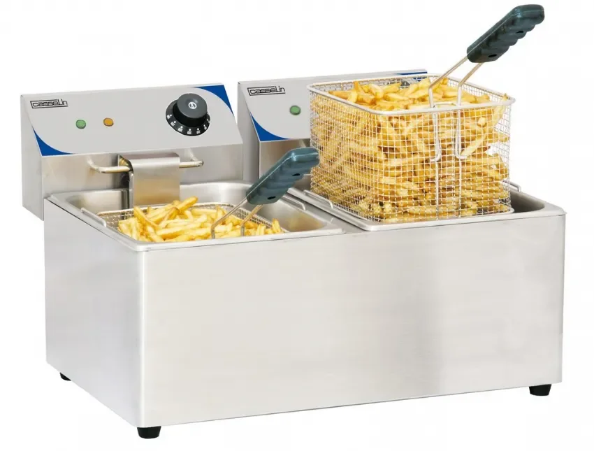 Friteuse électrique de table 2 cuves avec 2 x 8 l et puissance 2 x 3,25 kw Populaire