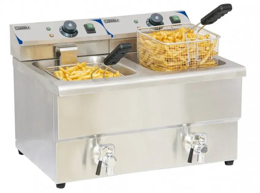 Remise Friteuse électrique à poser avec vanne de vidange 2 x 8 litres puissance 2 x 3,25 kw