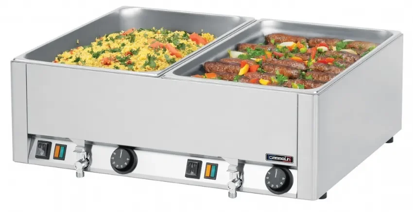 Nouvel Arrivage Bain-marie double monophasé avec 2 bacs gn 1/1 150 mm et 2 robinets de vidange