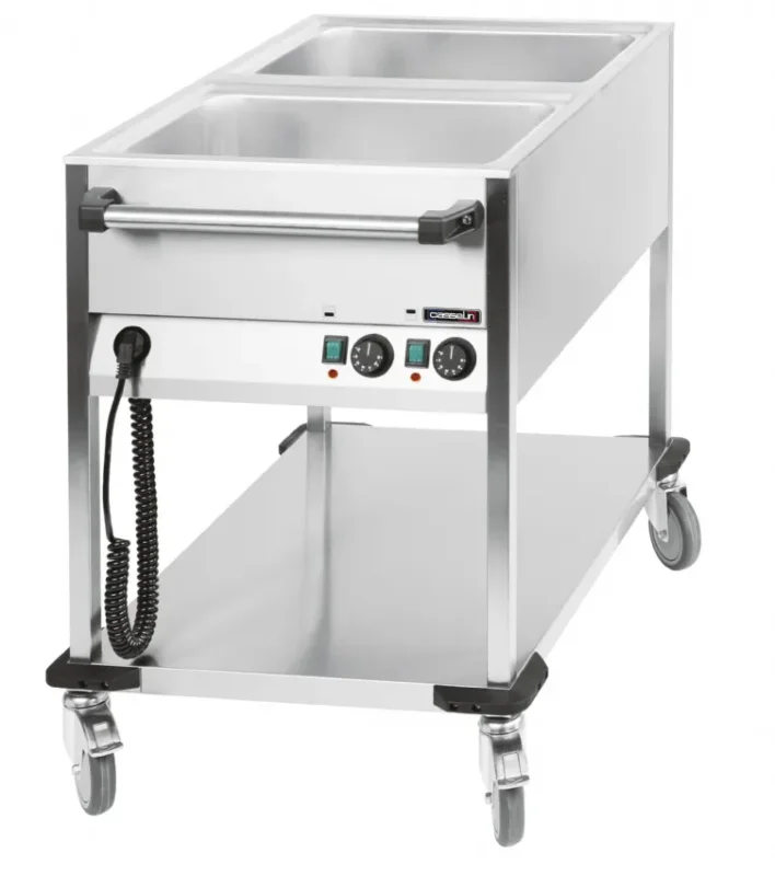 Chariot bain-marie à eau électrique monophasé avec 2 x gn 1/1 température 90°c Nouvel Arrivage