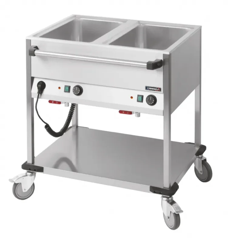 Chariot bain-marie à eau monophasé thermostat progressif avec 2 x gn 1/1 Livraison Express