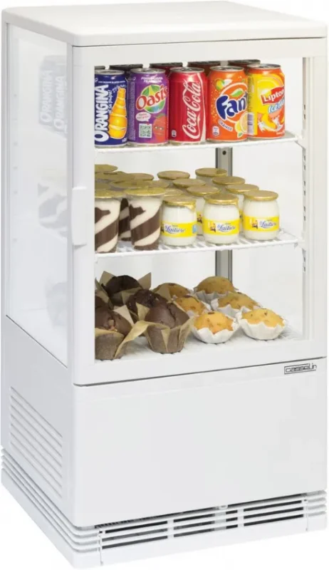 Promotion Saisonnière Mini vitrine réfrigérée blanche 4 faces vitrées température +4/+12°c - 58 l