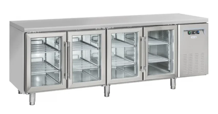 Livraison Gratuite Table réfrigérée positive 4 portes vitrées gn1/1 inox 570l