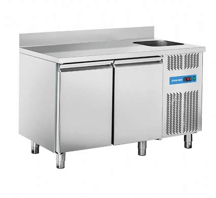 Offre Spéciale Table réfrigérée positive 2 portes avec évier et dosseret gn1/1 inox 300l