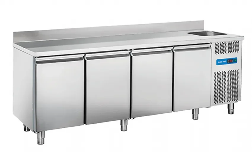 Bon Plan Table réfrigérée positive 4 portes avec évier et dosseret gn1/1 inox 630l