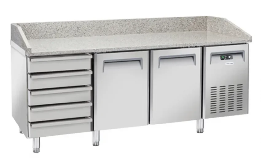 Meuble à pizza 600x400 2 portes + 5 tiroirs spécial pizza inox 430l Promotion