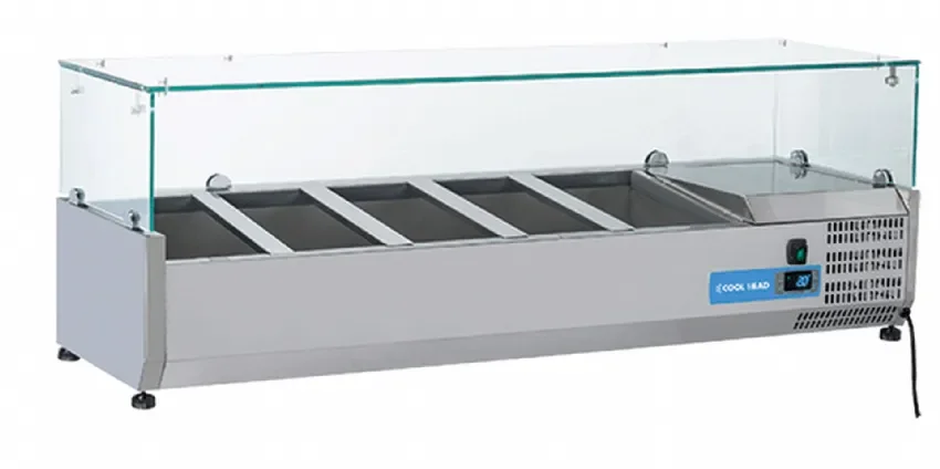 Vitrine horizontale réfrigérée gn1/3 inox couvercle verre trempé 48 l Commande En Gros