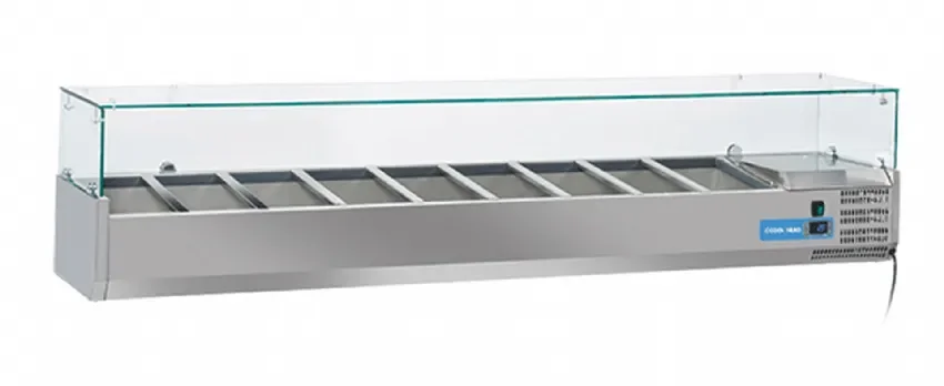 Vitrine horizontale réfrigérée gn1/3 inox couvercle verre trempé 83l Prix Promo