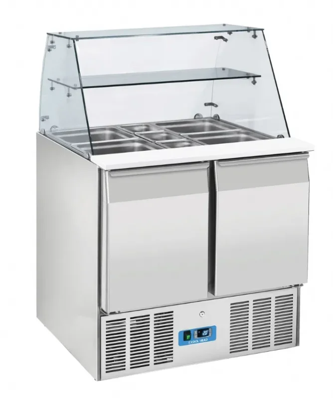 Saladette réfrigérée ouverte 2 portes inox gn1/1 verre trempé incurvé 232 l Seulement Aujourd’hui