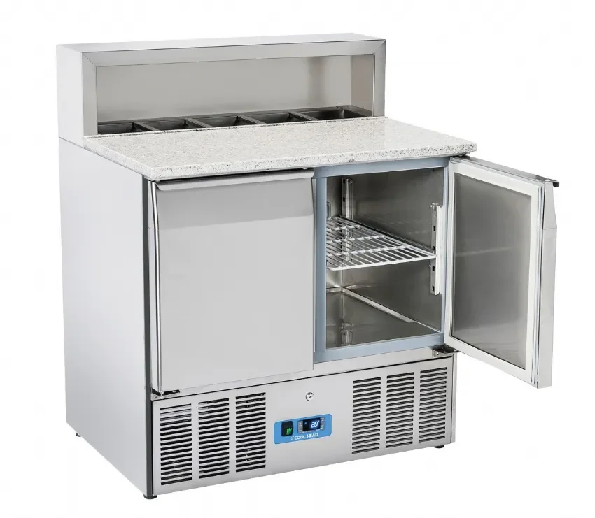 Saladette réfrigérée 2 portes inox gn1/1 dessus pour pizza + 5 contenants gn1/6 265l Must-Have