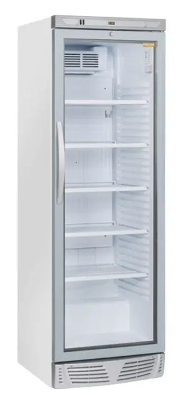 Offre Limitée Armoire positive blanche pour boissons 1 porte vitrée poignée incurvé 350l