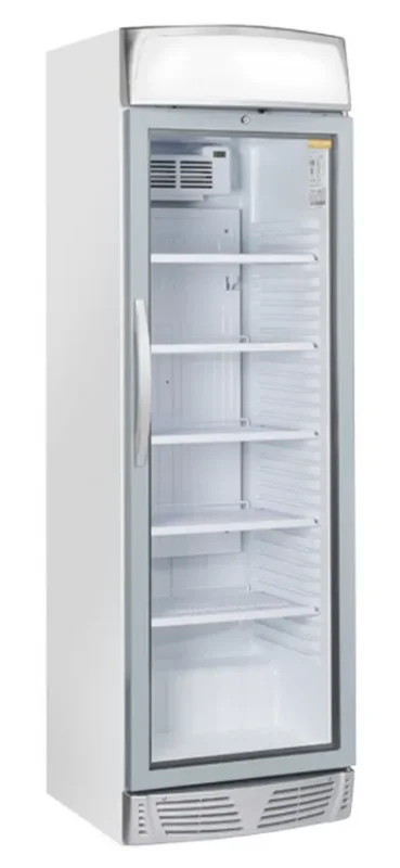 Pas Cher Armoire positive blanche pour boissons 1 porte vitrée panneau publicitaire et poignée incurvée 350l