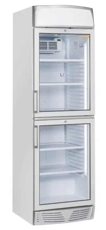 Marque Armoire réfrigérée blanche pour boissons porte à 2 battants vitrées + panneau publicitaire 350l