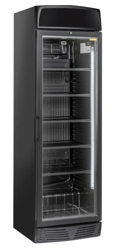 Super Prix Armoire réfrigérée pour boissons noire 1 porte vitrée et panneau publicitaire 350l