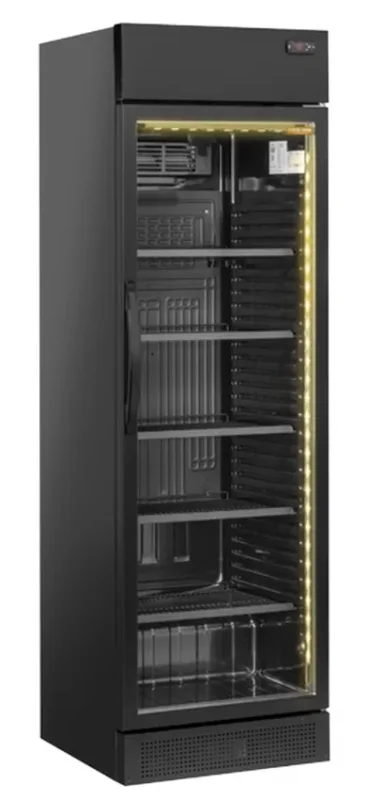 Armoire réfrigérée pour boissons noire 1 porte vitrée led intégré jaunes 372l Offre Limitée