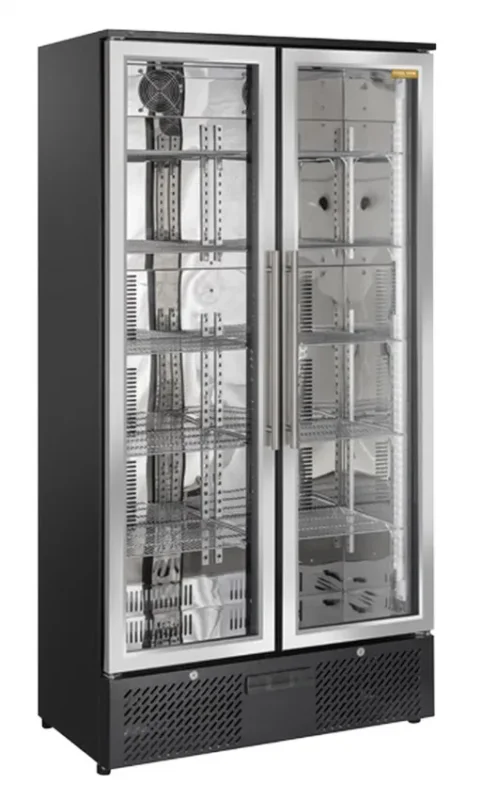 Armoire réfrigérée noire pour boissons 2 portes vitrées intérieur acier miroir 458l Offre Limitée