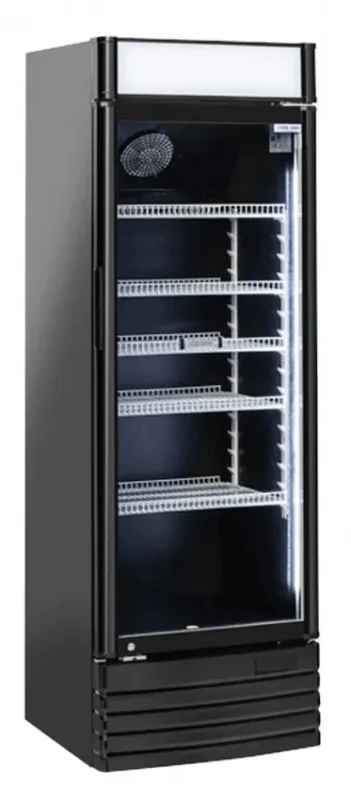Réfrigérateur noir pour boissons 1 porte vitrée + panneau publicitaire 350l Meilleur Prix