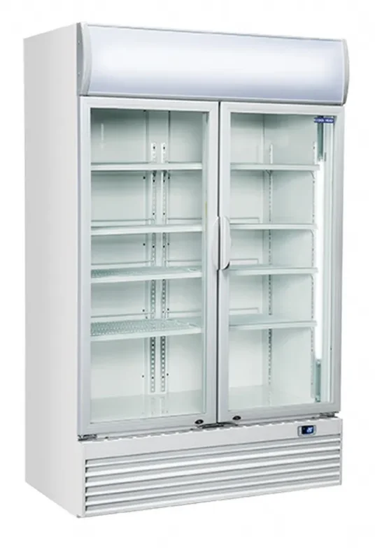Réfrigérateur positif blanc pour boissons 2 portes vitrées + panneau publicitaire 1000l Usine Directe