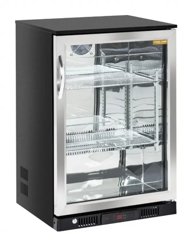 Prix Cassé Arrière bar pour boissons noir 1 porte vitrée inox battante 138l