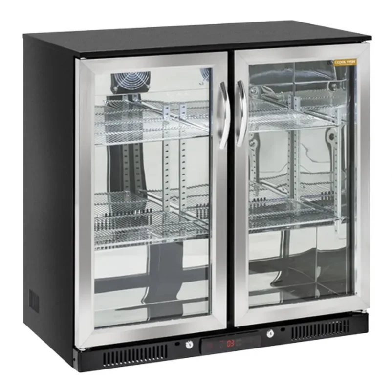 Arrière bar pour boissons noir 2 portes vitrées inox battantes 228l Livraison Express