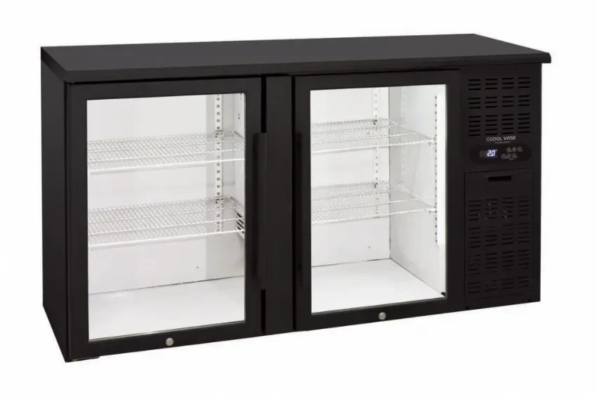 Haute Qualité Arrière bar pour boissons noir 2 portes vitrées à charnières 315l