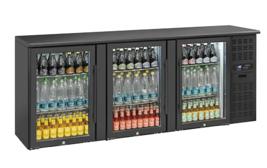 Arrière bar pour boissons noir 3 portes vitrées à charnières 500l Expédié Aujourd’hui