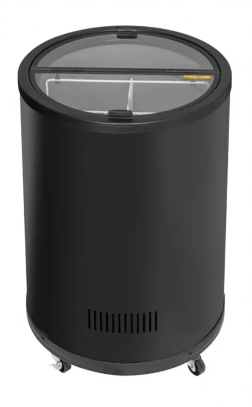 Congélateur coffre circulaire noir 2 couvercles vitrés 77l Commande En Gros